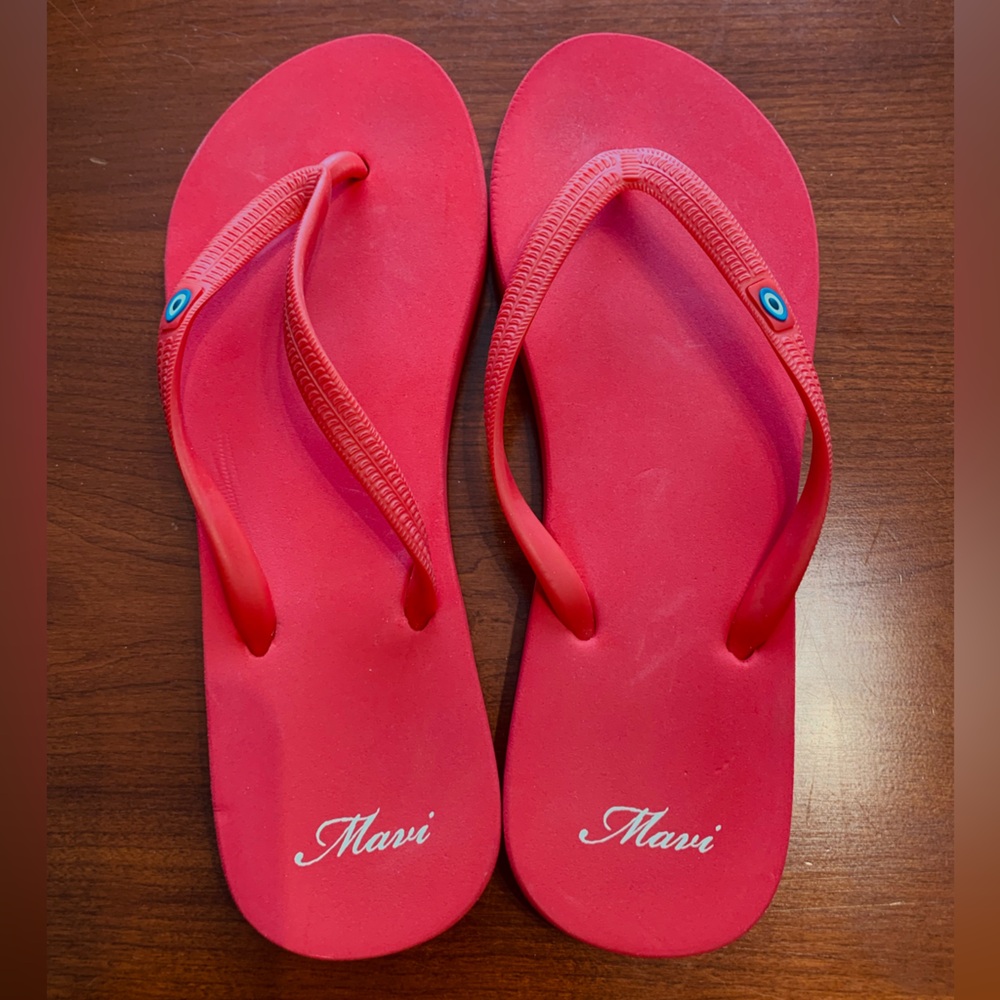 MAVI Jeans brand lovely red flip flops sandals blue evil eye Eu 38-39 US size 8